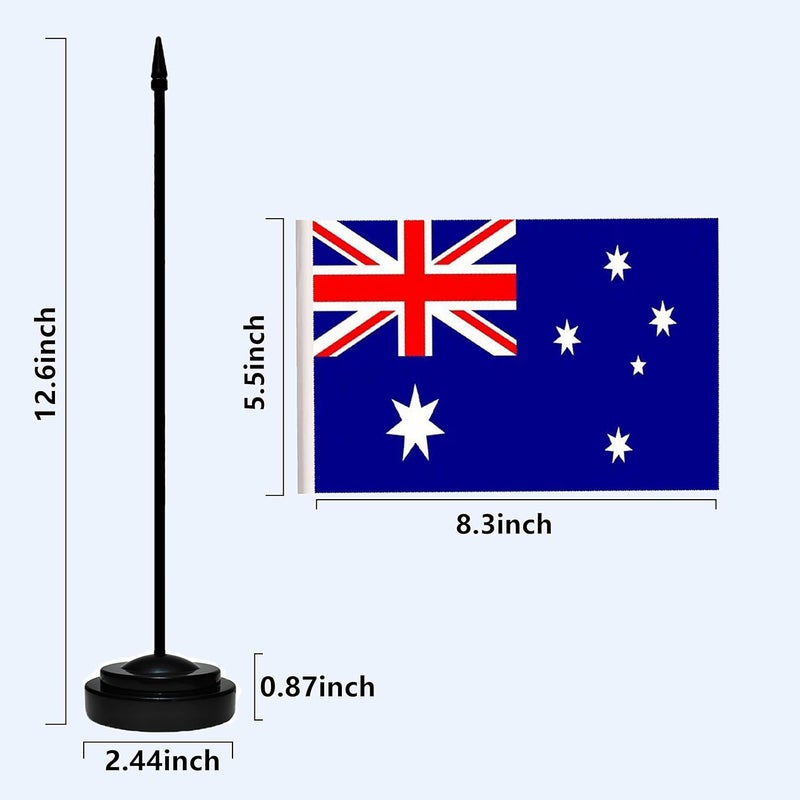 tibijoy Australia Flags Australian Small Mini Desk Flags Set Small Mini Australia Flags Table Flag with 13" Black Pole, Black Base and Spear Top, Miniature Australian Deluxe Desktop Flag, Home Decoration, Office Decoration, Festival Celebrations(12 Pack ) - Image 4